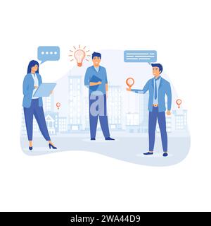 Concept d'entreprise immobilier. investissement immobilier d'entreprise avec réunion d'investisseurs de groupe, illustration moderne de vecteur plat Illustration de Vecteur