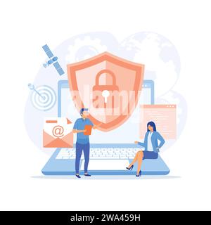 Protection des données. Page Web, bannière, présentation, médias sociaux, documents, cartes, affiches, illustration moderne vectorielle plate Illustration de Vecteur