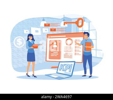 Concept KPI. Indicateurs clés de performance. Évaluation des employés, formulaire et rapport de test, évaluation des performances des employés. illustration moderne vectorielle plate Illustration de Vecteur