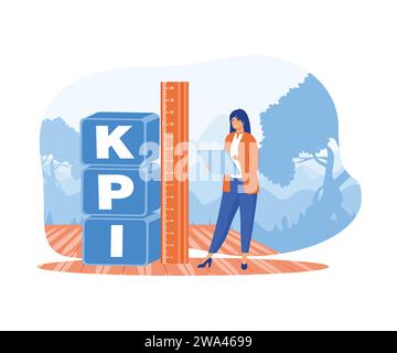 KPI, indicateur de performance clé pour évaluer la réussite ou atteindre l'objectif. illustration moderne vectorielle plate Illustration de Vecteur