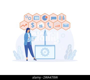 Business Intelligence. Outils et logiciels de performance. illustration moderne vectorielle plate Illustration de Vecteur