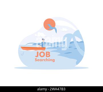 Recherche d'emploi et concept de recrutement du personnel visualisation créative de en association avec la capture de pêcheur. illustration moderne vectorielle plate Illustration de Vecteur