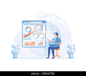 Résumé du modèle commercial axé sur les données. Analyse de données, entreprise axée sur les données, stratégie complète, nouveau modèle économique. illustration moderne vectorielle plate Illustration de Vecteur