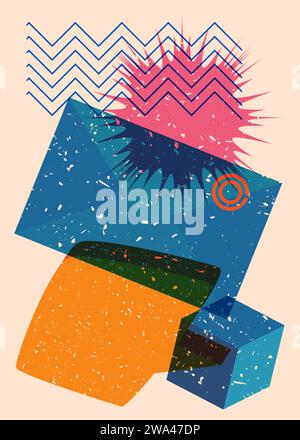 Enveloppe de lettre de courrier de risographie avec bulle de parole avec des formes géométriques. Les objets dans le graphe riso tendance impriment la conception de style de texture avec l'élément géométrique Illustration de Vecteur