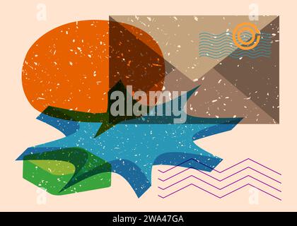 Enveloppe de lettre de courrier de risographie avec bulle de parole avec des formes géométriques. Les objets dans le graphe riso tendance impriment la conception de style de texture avec l'élément géométrique Illustration de Vecteur