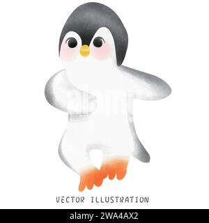 Spinning Penguins in Winter Wonderland : charmants aquarelles dessinées à la main Illustration de Vecteur