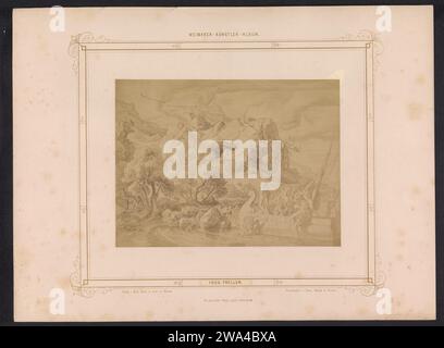 Production photographique d'un dessin, représentant polyphémos jette un rocher à Odysseus et à son entourage, Franz Mattig, d'après Friedrich Prpreller, c. 1854 - en 1859 ou avant la photographie de Weimar support photographique estampe d'albumen Polyphémus lance un rocher sur les navires d'Ulysse qui partent Banque D'Images