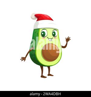 Personnage d'avocat mexicain de dessin animé dans le chapeau de Santa pour les vacances d'hiver, emoji vecteur ou kawaii émoticône. Mignon père Noël avocat joyeux pour Noël, nouvel an ou Feliz Navidad fête de célébration personnage Illustration de Vecteur