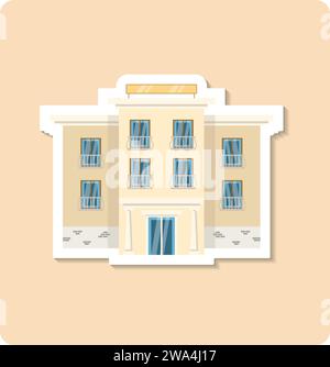 Illustration de l'autocollant Cottage. Bâtiment, arbre, fenêtre, porte. Conception graphique vectorielle éditable. Illustration de Vecteur