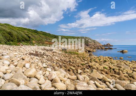 Côte de la mer celtique et falaises à St Loy's Cove, Cornouailles, Angleterre, Royaume-Uni Banque D'Images