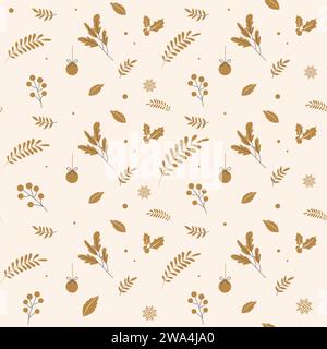 Motif sans couture festif de Noël en fond de couleur beige crème pour papier d'emballage cadeau, conception vectorielle Illustration de Vecteur