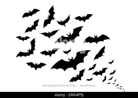 Silhouette de chauve-souris volante sur fond blanc, décoration d'Halloween, conception d'illustration vectorielle Illustration de Vecteur