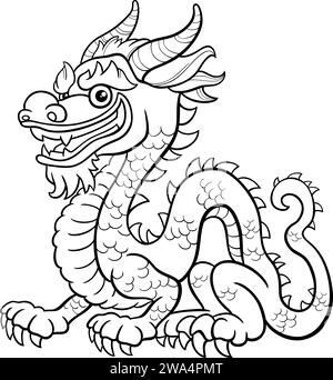 Illustration de dessin animé de la page de coloriage de personnage de fantaisie de dragon chinois Illustration de Vecteur