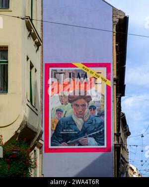 Hongrois Freedom Fighters on Time Magazine couverture janvier 7 1957 Graffiti sur le mur d'un bâtiment à Wesselenyi utca, Budapest, Hongrie Banque D'Images