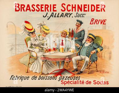 Brasserie Schnieder, J. Allary. (Années 1900) affiche publicitaire française sur l'alcool - Albert Quendray Artwork Banque D'Images