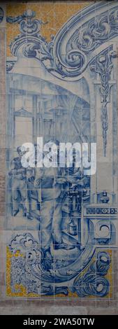 Azulejos représentant le travail traditionnel photographié dans le quartier Alfama de Lisbonne, Portugal Banque D'Images