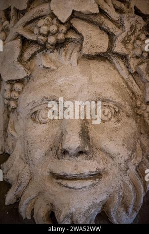 Chef de Bacchus, Abbaye de Caunes-Minervois, datant du VIIIe siècle, département de l'Aude en région Occitanie, France Banque D'Images