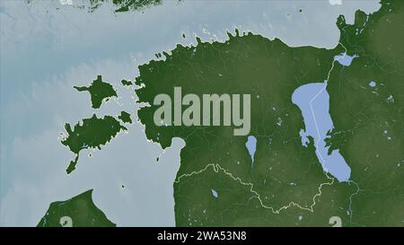 Estonie esquissée sur une carte d'altitude en couleur pâle avec des lacs et des rivières Banque D'Images