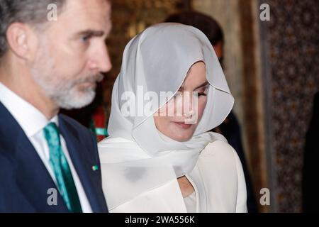 **PHOTO DE FICHIER** la reine Letizia a prétendu scandale de tricherie sur le roi Felipe d'Espagne répand des rumeurs de séparation. RABAT, MAROC-février 14 : le roi Felipe VI d'Espagne et la reine Letizia d'Espagne visitent le mausolée du roi Mohammed V le 14 février 2019 à Rabat, Maroc. 14 février 2019. Crédit : Jimmy Olsen/Media Punch ***NON ESPAGNE*** Banque D'Images