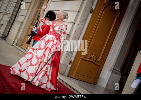 Dossier - la reine Margrethe au château d'Amalienborg à Copenhague, Danemark, le jeudi 15 juin 2023. La reine Denmarks Margrethe a annoncé dans son discours du nouvel an qu'elle abdique le 14 janvier 2024. Le prince héritier Frederik prendra sa place et deviendra le roi Frederik le 10e du Danemark. Banque D'Images