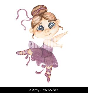 Jolie petite ballerine dans une robe violette Banque D'Images