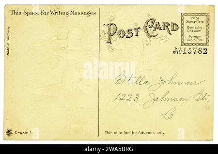 Verso de la carte de voeux originale de Pâques américaine. Non publié. États-Unis Circa 1910. Banque D'Images