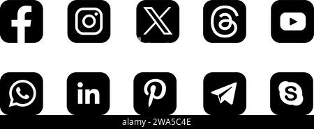 icône de médias sociaux 2024. X, threads, Facebook, Instagram, YouTube, LinkedIn, Pinterest, WhatsApp, Telegram Illustration de Vecteur