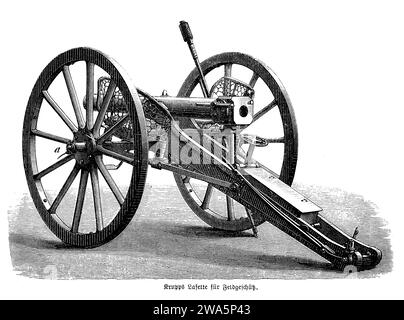 Pistolet monté Krupp pour la défense du champ de bataille avec canon sur des manches métalliques et matériel inutile rayé, 19e siècle Banque D'Images