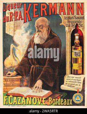 Liqueur du père Kermann's, F Cazanove, Bordeaux (c. 1900s) affiche publicitaire française sur l'alcool Banque D'Images