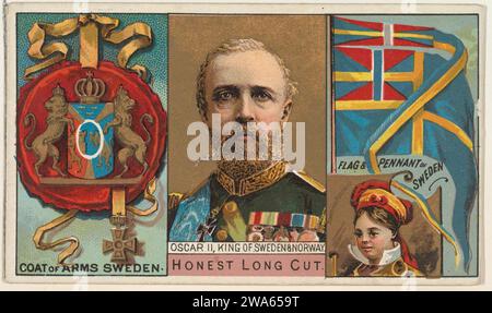 Oscar II, roi de Suède et de Norvège, de la série Rulers, Flags, and Coats of Arms (N126-1) publiée par W. Duke, Sons & Co. 1963 par W. Duke, Sons & Co. Banque D'Images