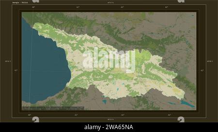 Géorgie mise en évidence sur une carte topographique de style OSM Humanitarian avec le point de la capitale du pays, la grille cartographique, l'échelle de distance et la carte borde Banque D'Images