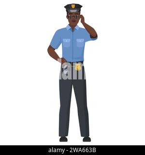 Policier noir portant des lunettes de soleil. Illustration de vecteur de dessin animé d'officier de police masculin cool Illustration de Vecteur