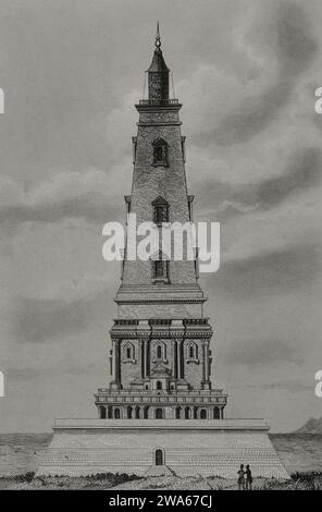 France. Phare de Cordouan, sur la côte atlantique. Il a été construit entre 1584 et 1611 et agrandi à la fin du 18e siècle. Gravure de A. Roca. Los Heroes y las Grandezas de la Tierra. Volume V. 1855. Banque D'Images