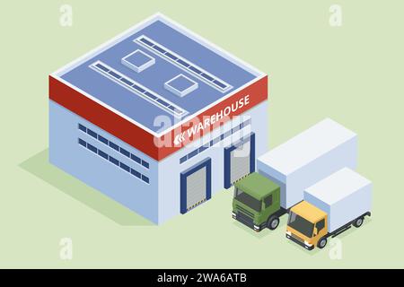 Logistique isométrique et livraison. Livraison gratuite, Express, à domicile ou rapide. Société de livraison. Livraison à domicile et au bureau. Logistique urbaine. Illustration de Vecteur