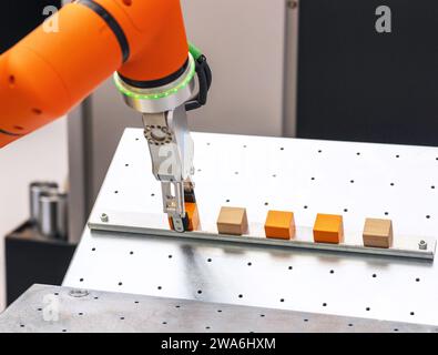 Bras robotisé ou robotisé pour le pick-and-place industriel, l'insertion, le test de qualité ou l'entretien de machines Banque D'Images