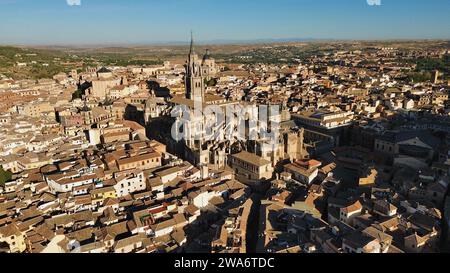 Drone photo Cathédrale de Tolède, Santa Iglesia Catedral Primada de Toledo Espagne Europe Banque D'Images