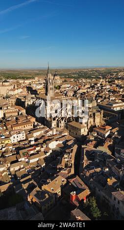 Drone photo Cathédrale de Tolède, Santa Iglesia Catedral Primada de Toledo Espagne Europe Banque D'Images