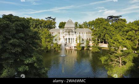 Drone photo cristal Palace, palacio de cristal Madrid Espagne Europe Banque D'Images