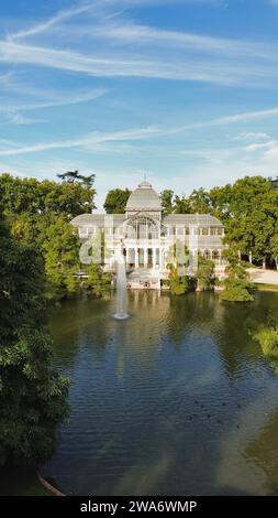 Drone photo cristal Palace, palacio de cristal Madrid Espagne Europe Banque D'Images