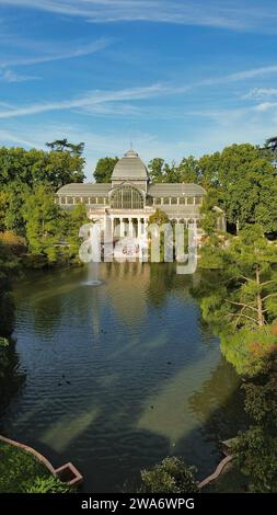 Drone photo cristal Palace, palacio de cristal Madrid Espagne Europe Banque D'Images