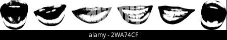 Lèvres et bouches éléments de photocopie rétro définir illustration vectorielle Illustration de Vecteur