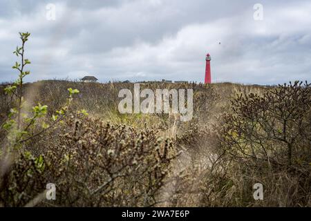 phare rouge sur l'île néerlandaise schiermonnikoog Banque D'Images