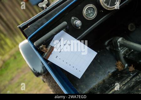 Fiche de score pour l'essai annuel Dave Wilcox sur colline pour les austin Seven d'avant-guerre. Banque D'Images