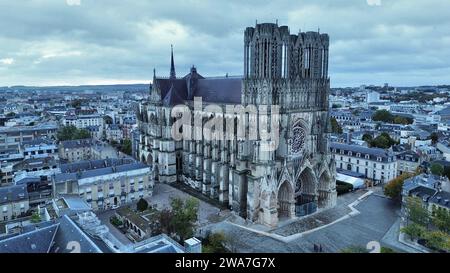 Drone photo Cathédrale notre Dame, Cathédrale notre-Dame de Reims France Europe Banque D'Images