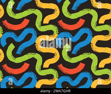 Papier peint brillant Grunge Scribble imprimé avec des lignes audacieuses et des pinceaux ondulés. Traits courbes dessinés au charbon et lignes ondulées de marqueur. Brut organique Illustration de Vecteur