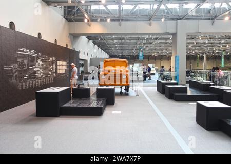 À l'intérieur du musée commémoratif Toyota de l'industrie et de la technologie à Nagoya, au Japon. Banque D'Images