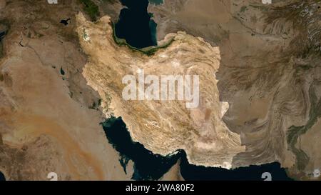 L'Iran a mis en relief une carte satellite à basse résolution Banque D'Images