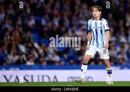 San Sebastian, Espagne. 02 janvier 2024. Takefusa Kubo de Real Sociedad est présent lors du match de LaLiga EA Sports entre Real Sociedad et Deportivo Alaves au Reale Arena le 2 janvier 2024, à San Sebastian, en Espagne. Crédit : AFLO Co. Ltd./Alamy Live News Banque D'Images