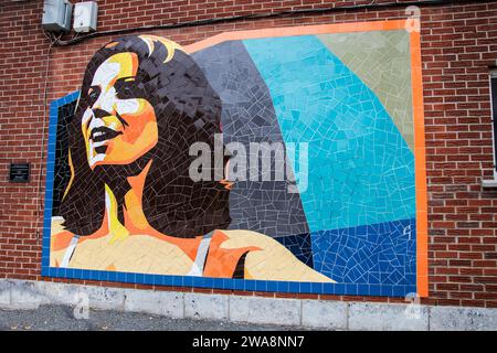 Portrait de Renée Claude dans le quartier Hochelaga à Montréal, Québec, Canada Banque D'Images