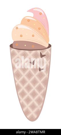 Cône de gaufre de crème glacée, illustration de couleur vectorielle Illustration de Vecteur